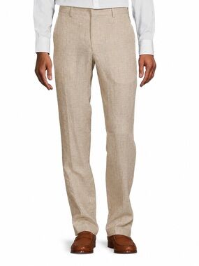 Murano Baird McNutt Irish Linen Pants NWT 40x29 Flat Front Tan